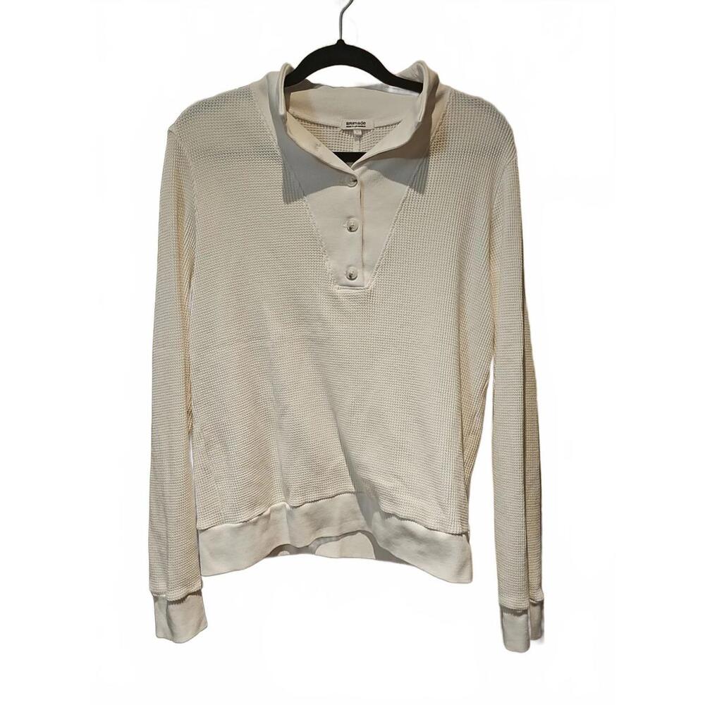LA Made Women Waffle Knit Cream Long Sleeve  Comfort Pullover Henley Size Large